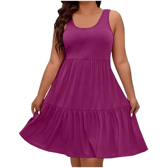 Ixbnca Summer Plus Size Dress for Women Casual Beach Tank Sundress Sleeveless Wide Strap Tshirt Dress