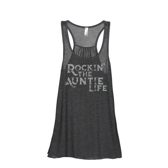 Rockin' The Auntie Life Women's Fashion Sleeveless Flowy Racerback Tank Top Charcoal Grey Small