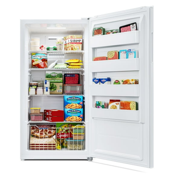 Upright Freezer/Refrigerator Convertible, 2-in-1 Appliance, Home, Dorm, and Garage Ready Fridge/Freezer Storage for Fresh or Frozen Food and Drinks, Wire Shelves and Drawer [White] (RUF-17C)