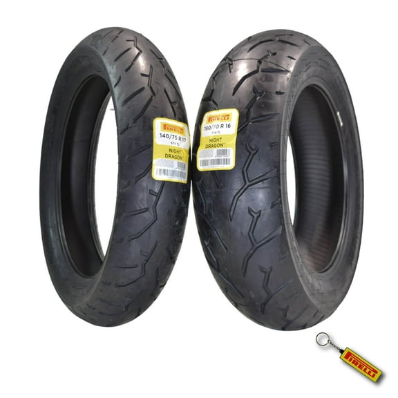Pirelli Night Dragon Tire Set: 140/75R17 M/C 67V TL Front & 180/70R16 M/C 77H TL Rear Cruiser Motorcycle Tires - Superior Traction & Handling for High-Performance Cruisers with Keychain