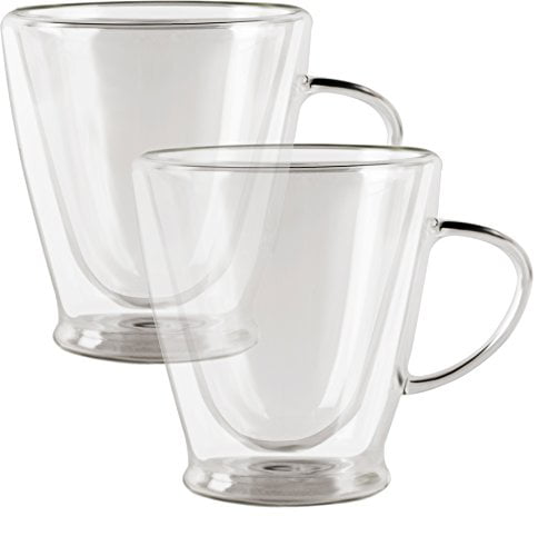 Set of 2 Home Kitchen Cappuccino Latte Espresso Beverage Drinking Entertainment Glassware 14.9 oz Clear Circleware Thermax Double Wall Insulated Heat Resistant Glass Tea and Coffee Mug Cups 
