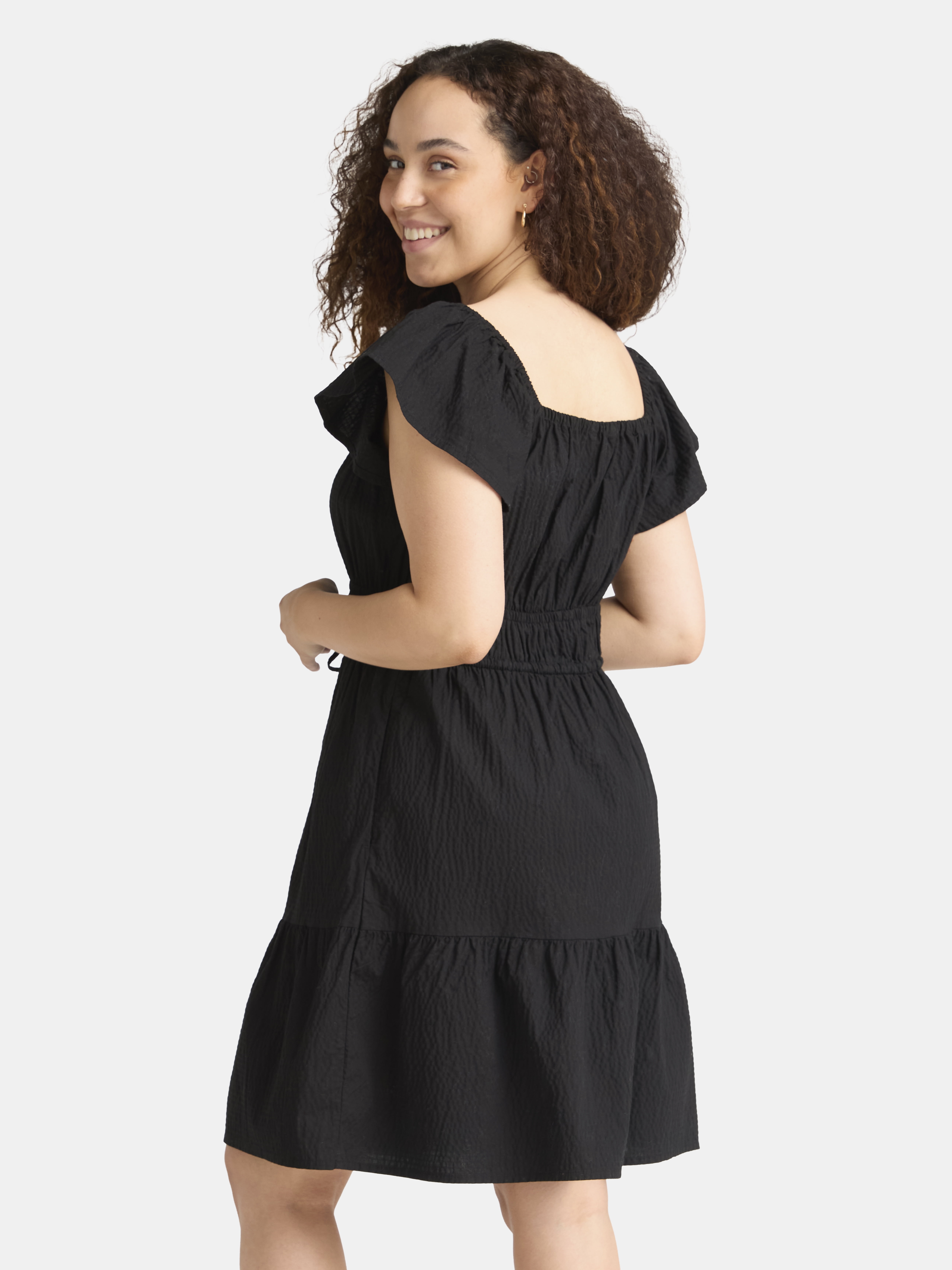 Time and Tru Women's Sweetheart Mini Dress with Flutter Sleeves, Sizes XS-3XL