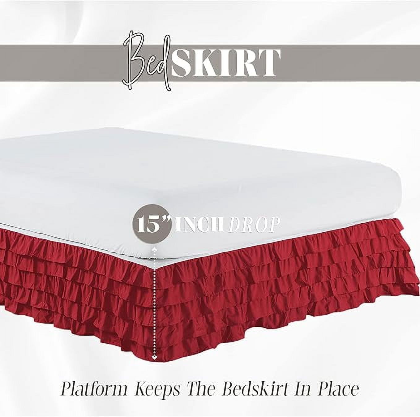 Elegant Comfort Leila Collection Multi-Ruffle Bed Skirt - 1500 Thread Count, Easy Fit Dust Ruffle, 15-Inch Drop, Wrinkle and Stain Resistant, Queen, Maroon Red
