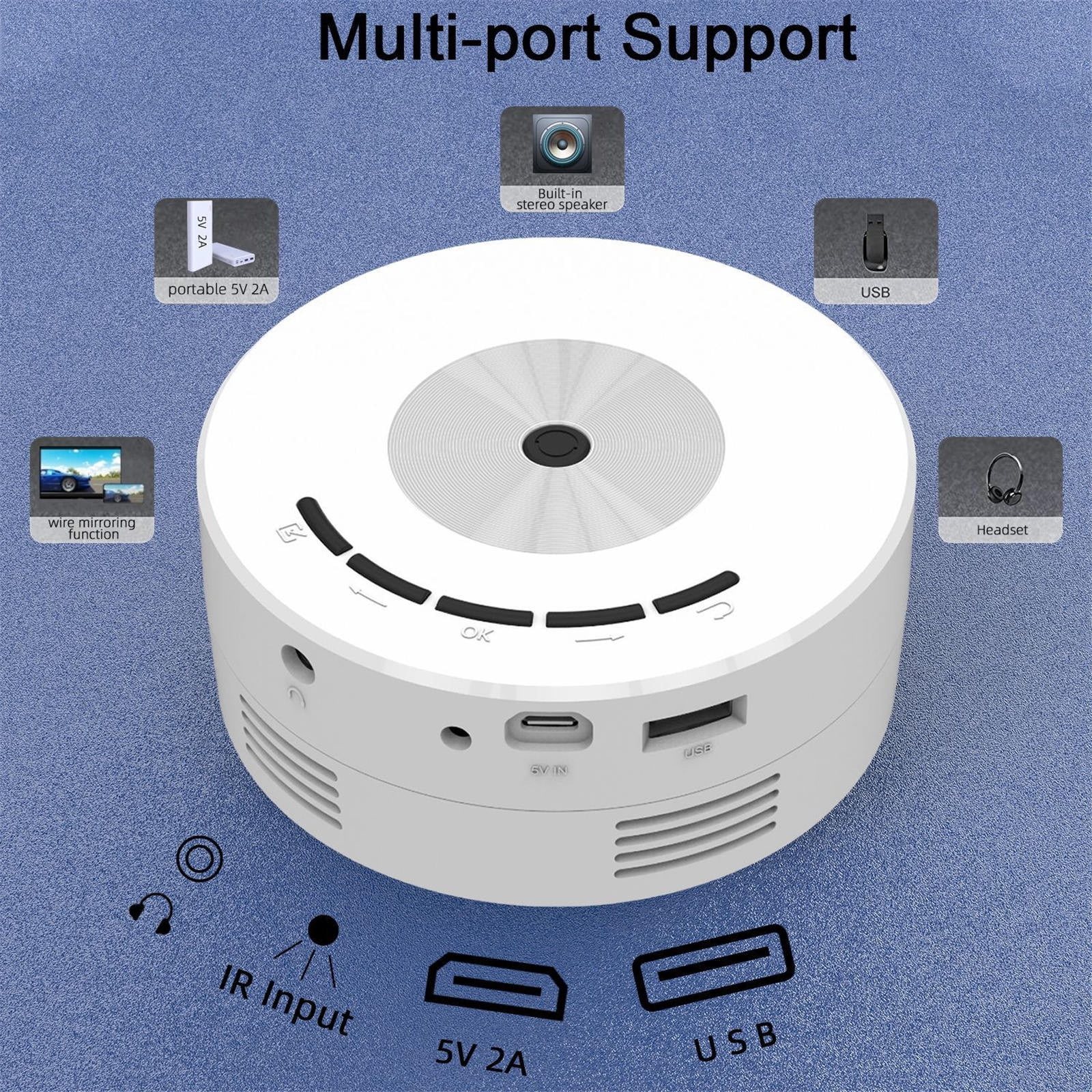 GFHFHITJ Projector with Wifi And Bluetooth, 2024 Upgrade Outdoor Projector, Mini Movie Projector Supports 1 Synchronize Smartphone Screen By Wifi/Usb Cable for Home Entertainment