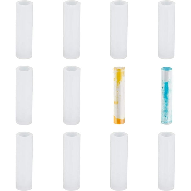 10 moldes de silicona tubulares para manualidades con resina. Moldes transparentes para fundir resina y crear collares, pulseras y pendientes.