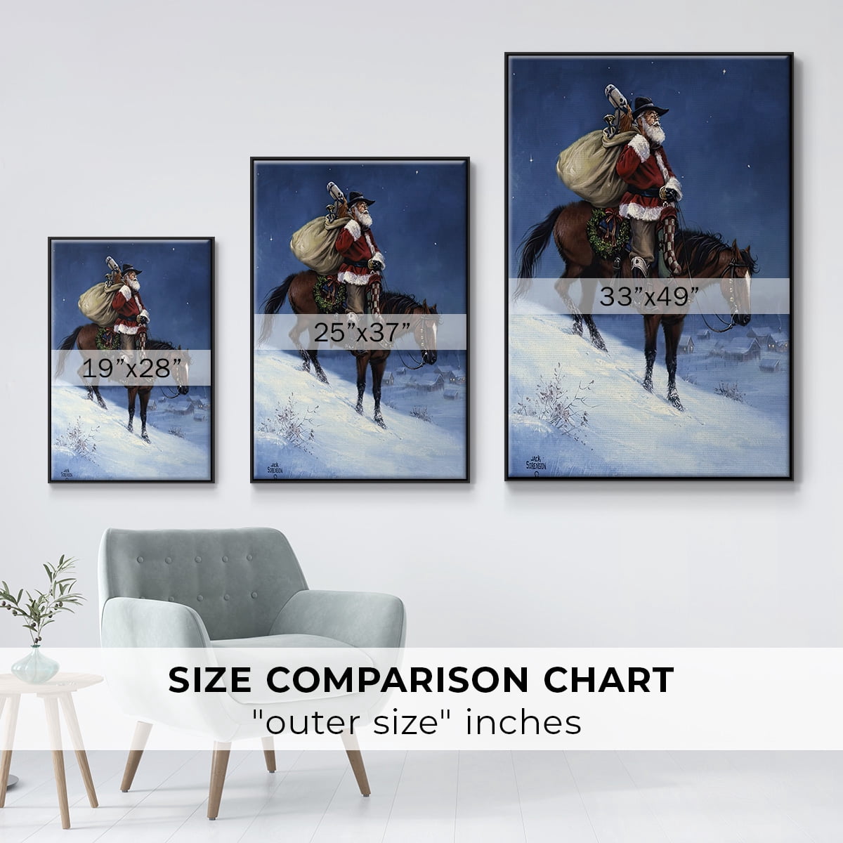 A Cowboy Christmas - Framed Gallery Wrapped Holiday Canvas - 25 x 17 - Black Frame