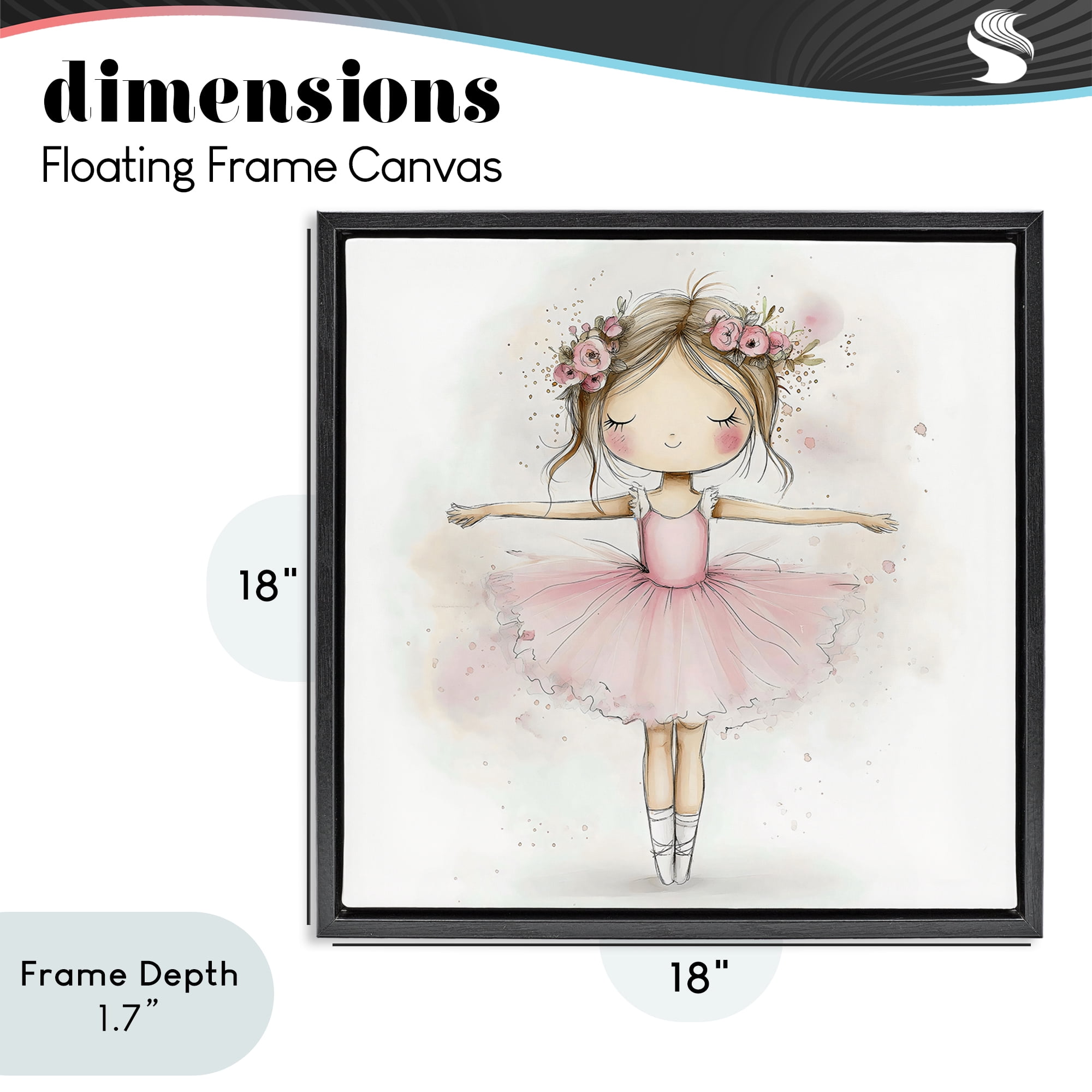 Stupell Industries Flower Ballerina in Pink Tutu Black Framed Floater Canvas Wall Art, design by Creative Studio