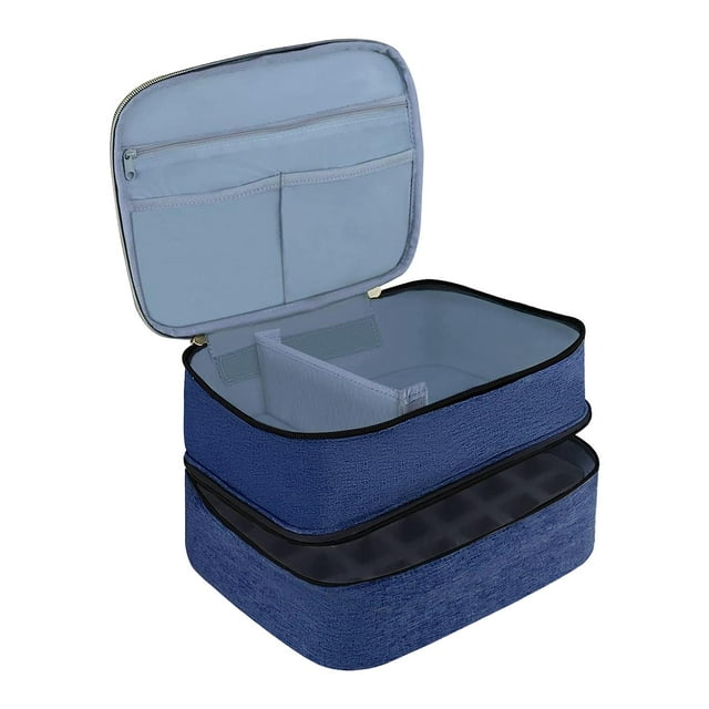Bolsa organizadora de esmaltes de uñas Estuche de transporte de esmaltes de uñas con estuche multiusos portátil Azul