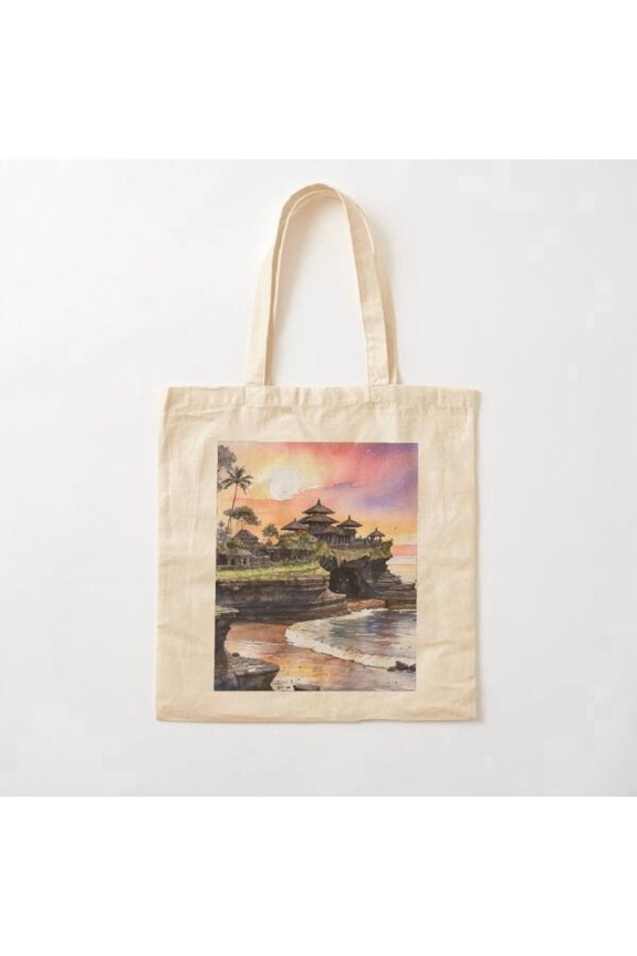Tanah Lot Temple Indonesia Canvas Tote Bags, Reusable Shopping Bag
