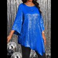 thumbnail image 4 of Blusa Holgada con Cuello Redondo y Mangas de Puntos, Dobladillo Irregular, Talla Grande 2025 para Mujer Azul Oscuro XXXL, 4 of 8