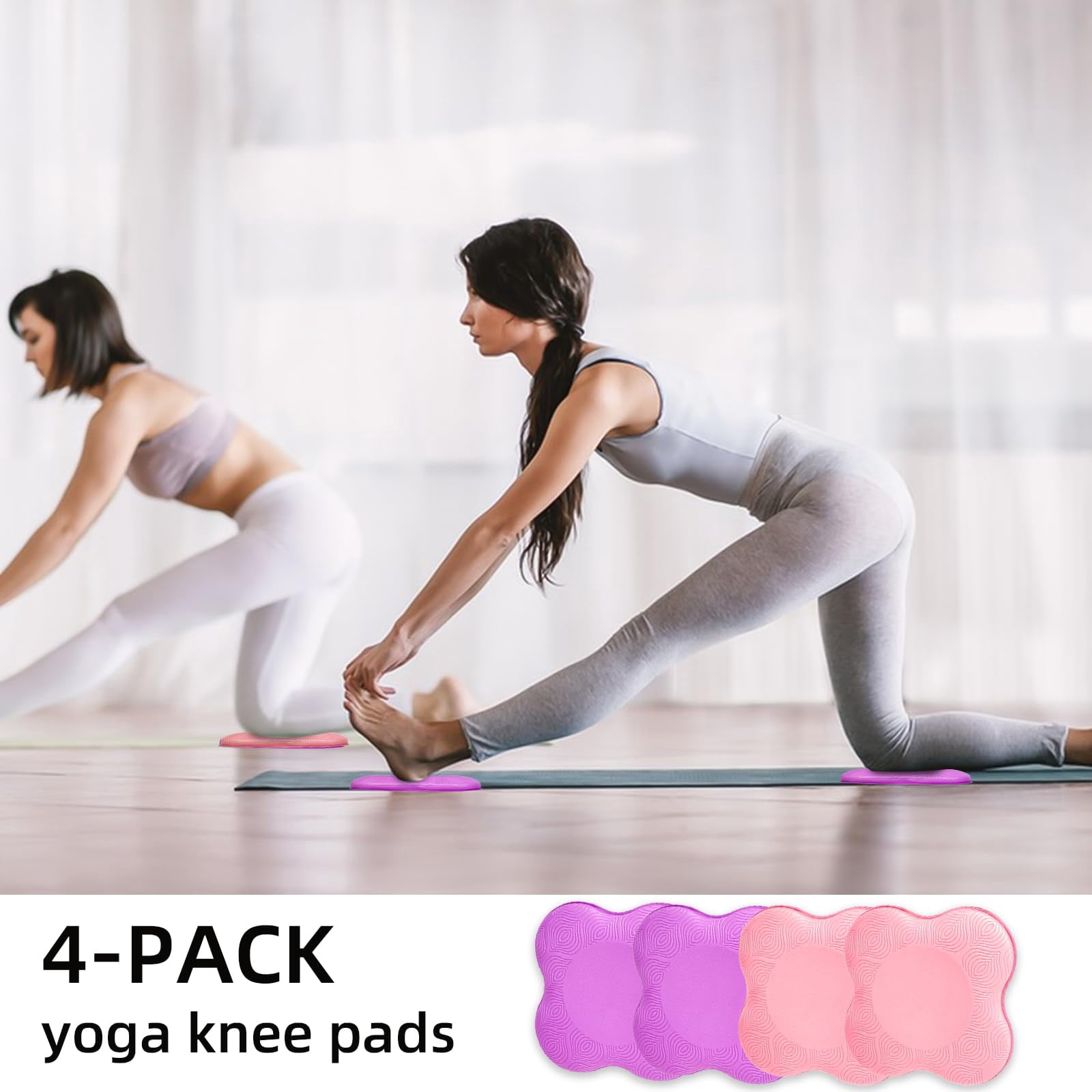 Yoga Knee Pads, Set of 4, Cushions for Knees and Elbows, Fitness, Meditation, Kneeling, Balance, Floor, Pilates (Pink Purple)