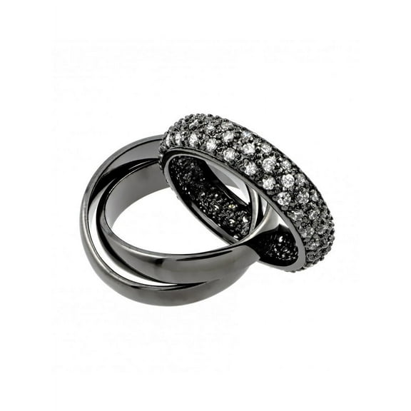 Clear Pave Set Cubic Zieconia Intertwined Bands Ring Black Rhodium Plated Sterling Silver Size 6