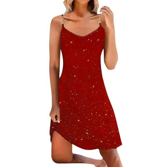 Rrunsv Womens Long Sleeve Nightshirts Women's Sleeveless Trim Nightgown Spaghetti Strap Cami Night Dress Sleepwear Red,XL
