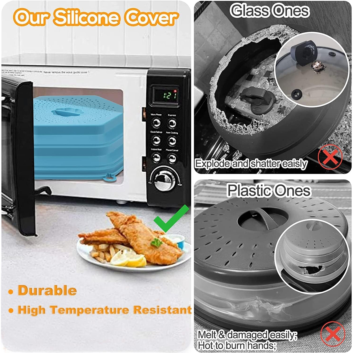PCS Vented Collapsible Microwave Splatter Proof Food Plate Cover