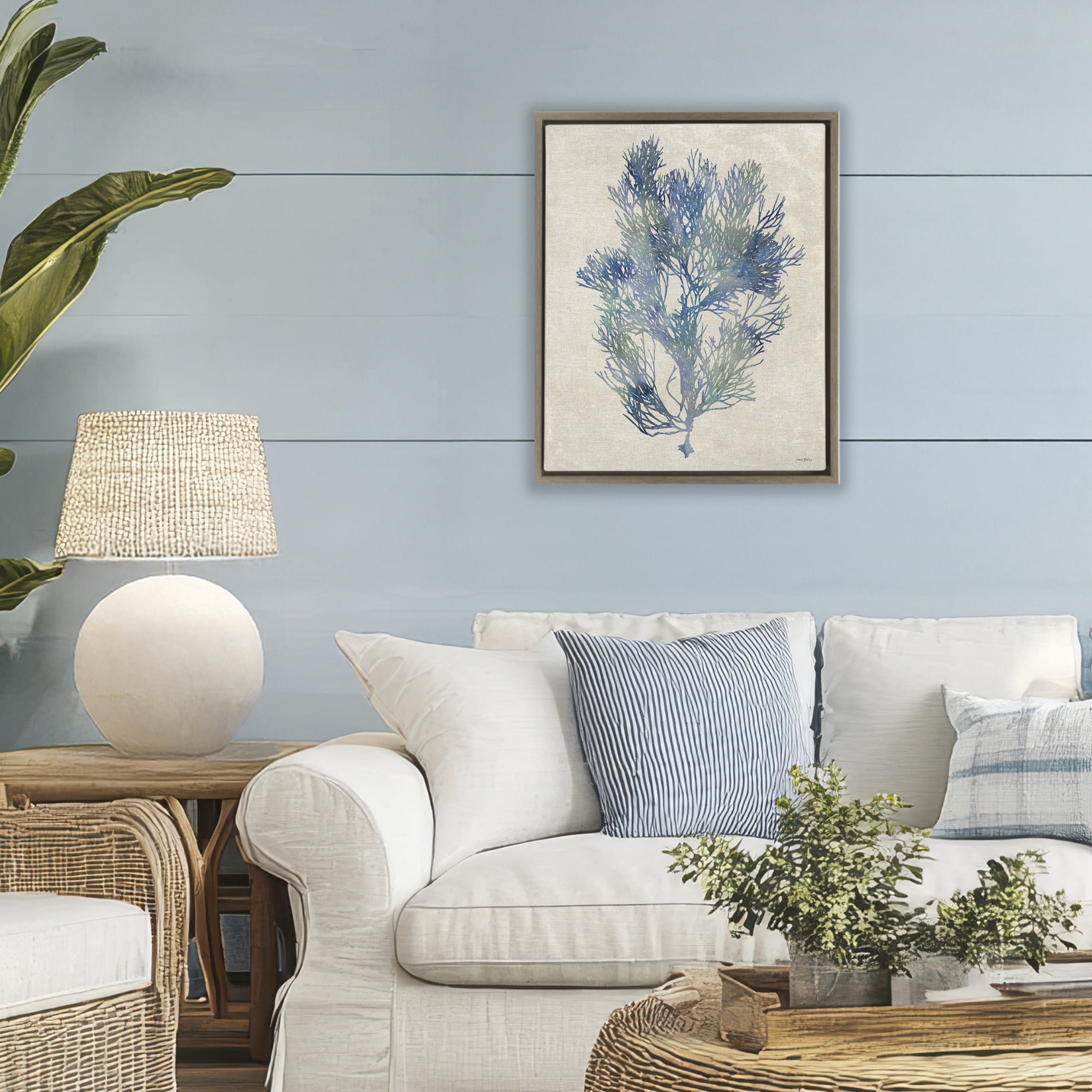 Stupell Industries Misty Blue Coral Study Brown Framed Floater Canvas Wall Art, design by Amber Sterling