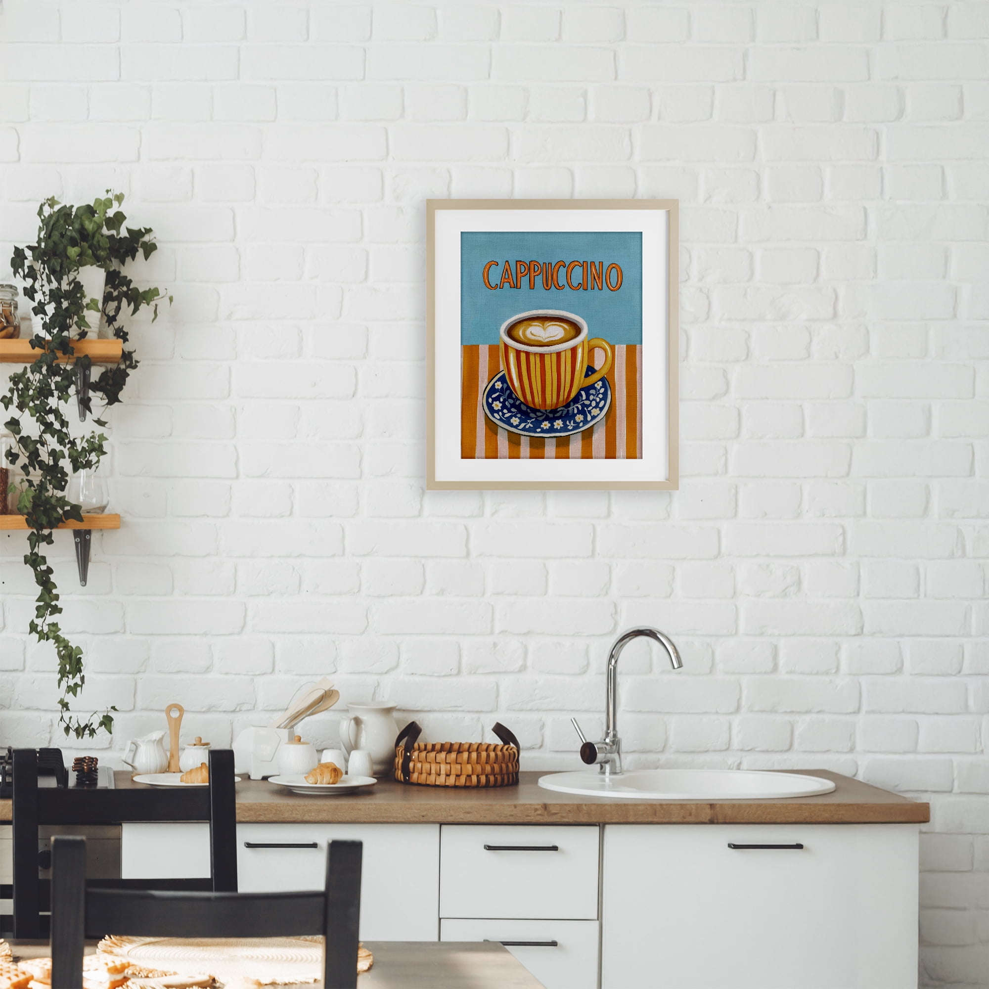 Stupell Industries Cappuccino Stripes Blue & Orange Birch Framed Print Under Glass, design by Yen