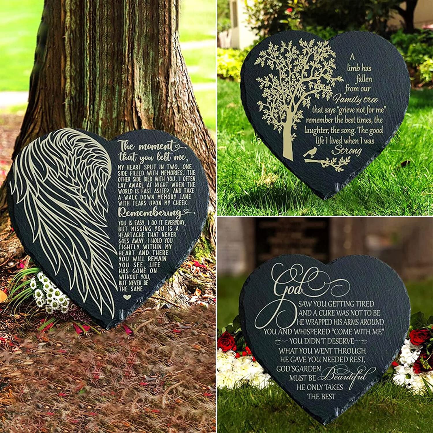 Death Leaves Heartache Round Memorial Garden Stone Hanging Plaque 