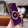thumbnail image 4 of Magnetic Charging Case for Samsung Galaxy S23 Plus 6.6 ‘’ [ Compatible with MagSafe ] Cute Heart Plating Shockproof Soft Bumper Case with Full Camera Lens Protection for Women (Deep Purple), 4 of 11