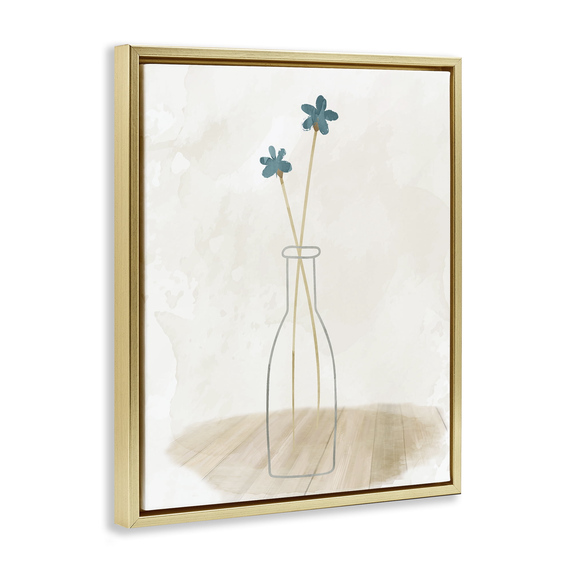 Stupell Industries Simple Watercolor Vase Botanical & Floral Painting Gold Floater Framed Art Print Wall Art, 17 x 21