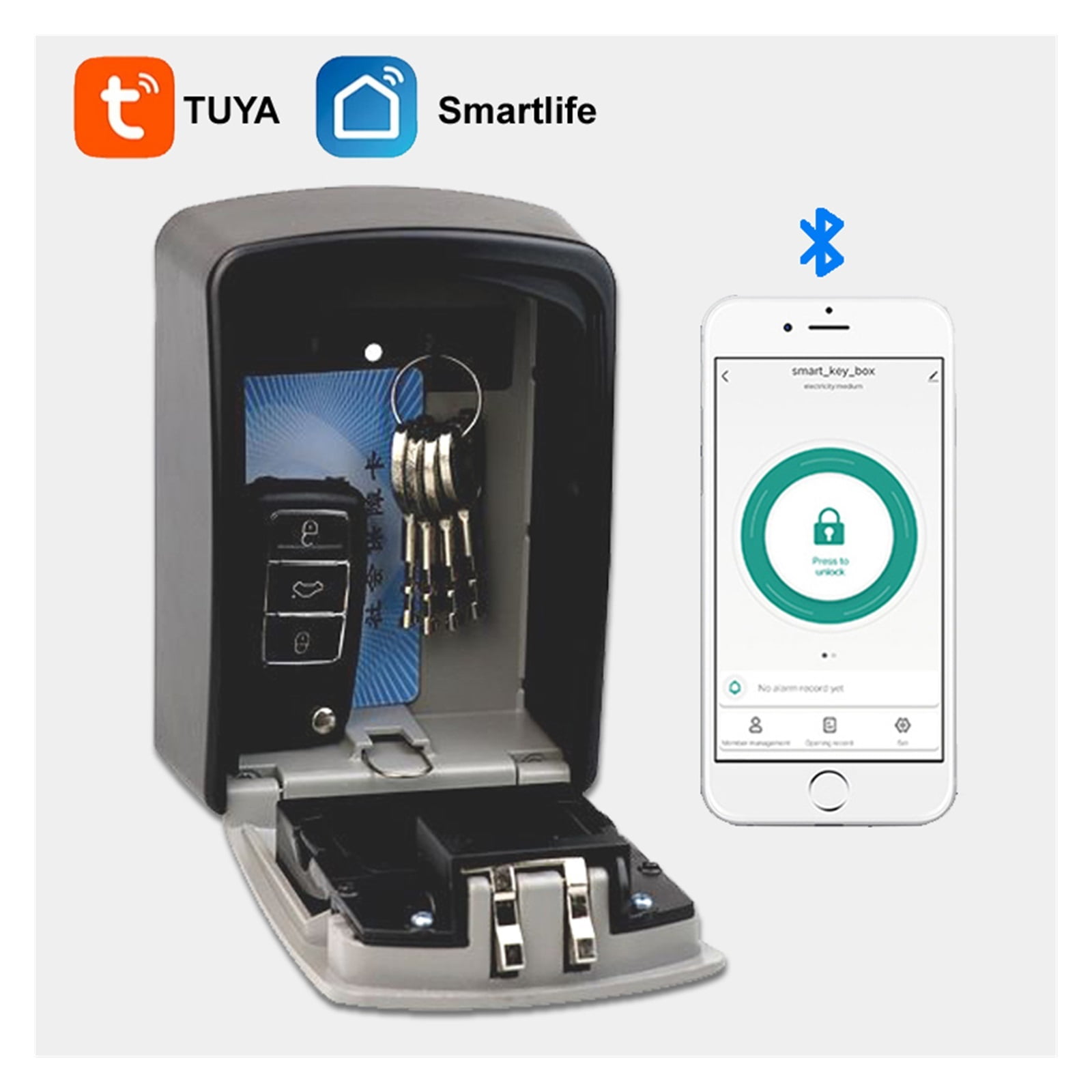 TUYA Key Lock Box , Zinc Alloy Metal Key Safe Deposit Box Outdoor Bluetooch Password Combination Key Storage
