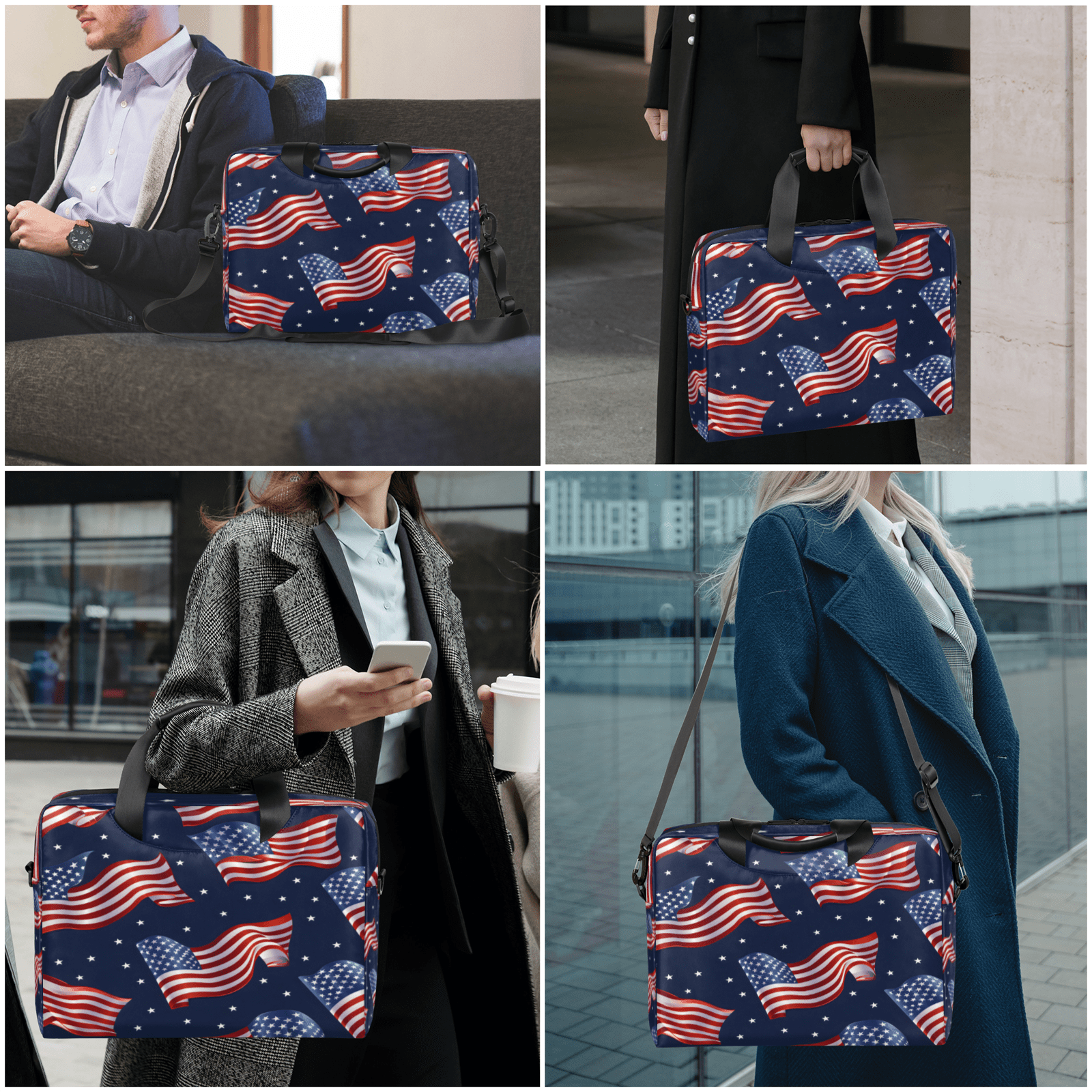 Herdesigns American Flag Laptop Bag for Women Men, Computer Case Briefcase Messenger Bags, 15-15.6 inch Laptop Sleeve Shoulder Bag