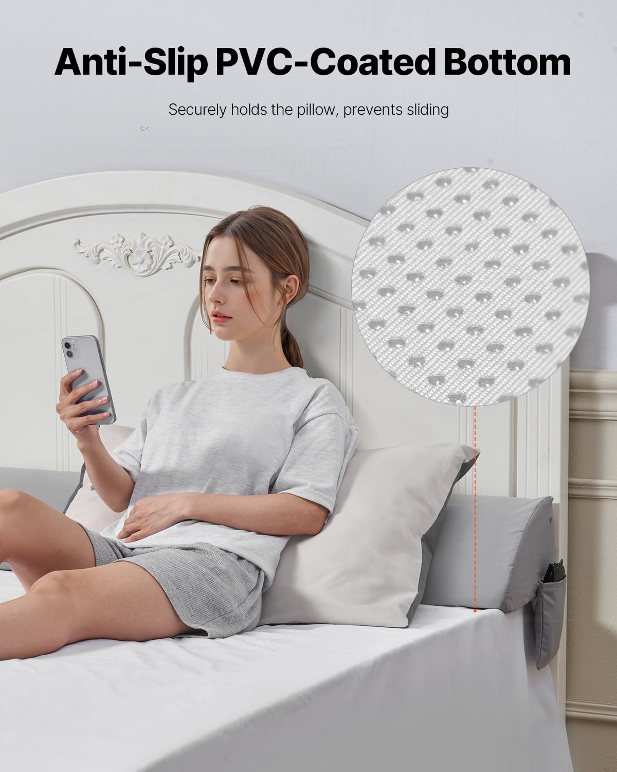 VEVOR Bed Wedge Pillow for Headboard, King Size,72"x10"x6" Bed Gap Filler, Fill 0-7" Gap Between Headboard and Mattress,25D Foam Mattress Wedge Headboard Pillow with Side Pocket,for Backrest,Gray