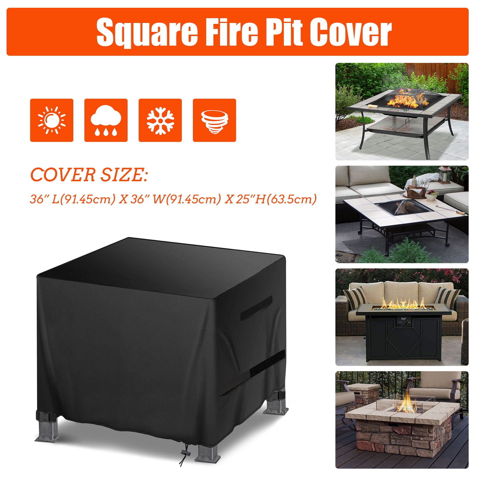 Gas Fire Pit Cover Square 600D Heavy Duty Patio Outdoor 32”L x 32”W x 24”H 