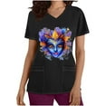 thumbnail image 2 of lcziwo Mardi Gras Scrub Tops for Women Nursing Uniforms Casual V Neck Short Sleeve Tees Blouse Funny Printed Holiday Working Scrubs with Pockets Black L Ofertas en Walmart, 2 of 6