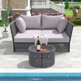 thumbnail image 3 of Churanty Outdoor Patio Daybed Sunbed with Cushions and Pillows, All Weather Double Chaise Lounger Loveseat with Clear Tempered Glass Table for Garden Backyard Poolside,Grey Cushion + Dark Grey Rope, 3 of 14