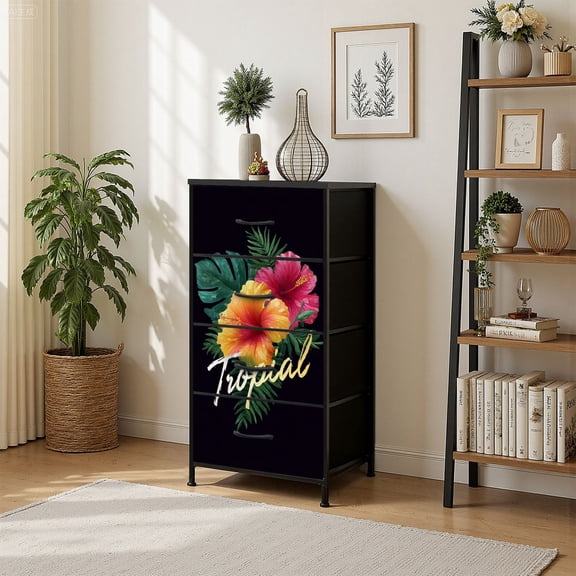 4 Drawer Vertical Storage Dresser Summer hawaiian for flyer exotic palm with Wood Top Fabric Pull Drawers