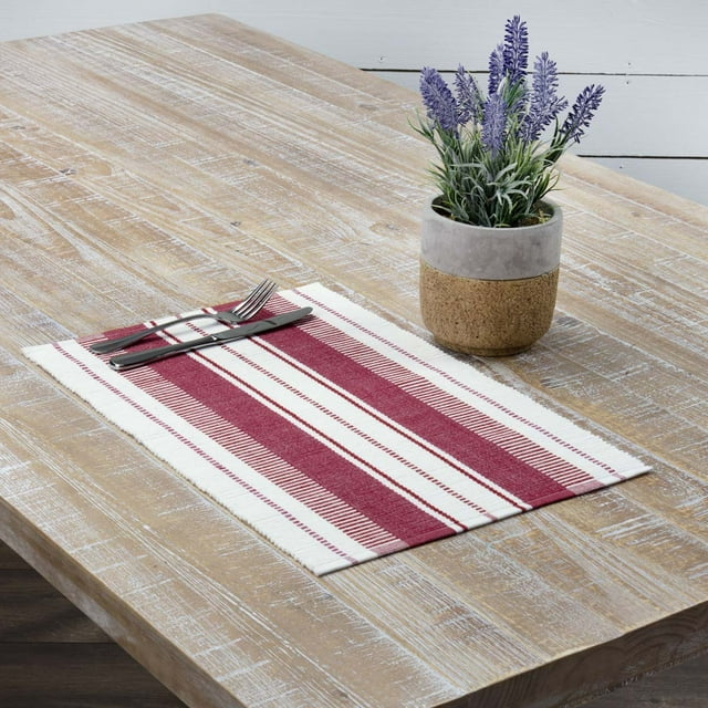 VHC Brands Americana Farmhouse Tabletop & Kitchen Samantha Ribbed Placemat Set of 6, Red