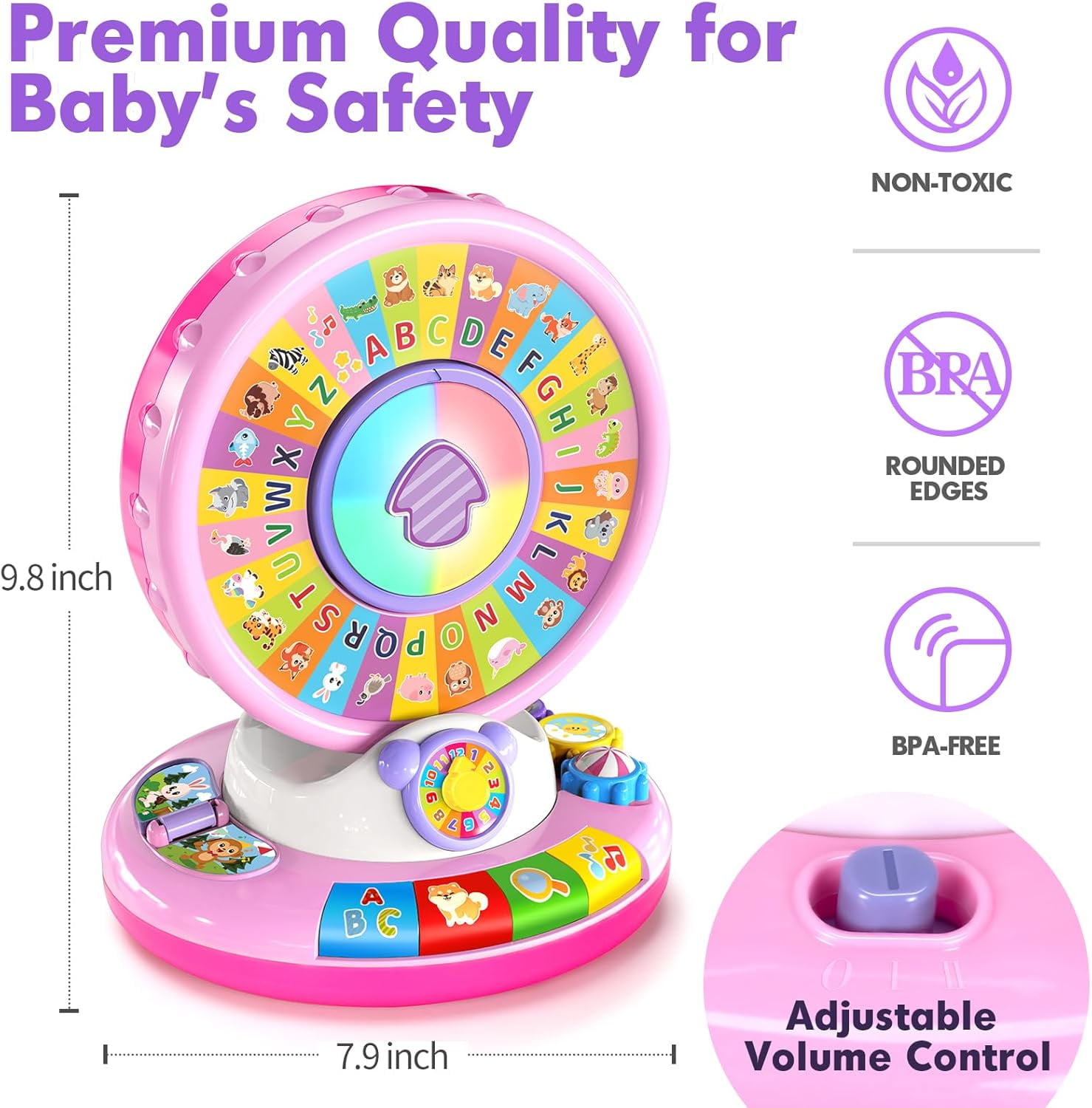 Learning Toy for 1 2 3 Year Old Girls, Spin and Sing Alphabet Zoo with Sounds, Interactive Educational Toys for Toddlers 1-3, Birthday Gifts for Baby Girls Boys 9-12-18 Months