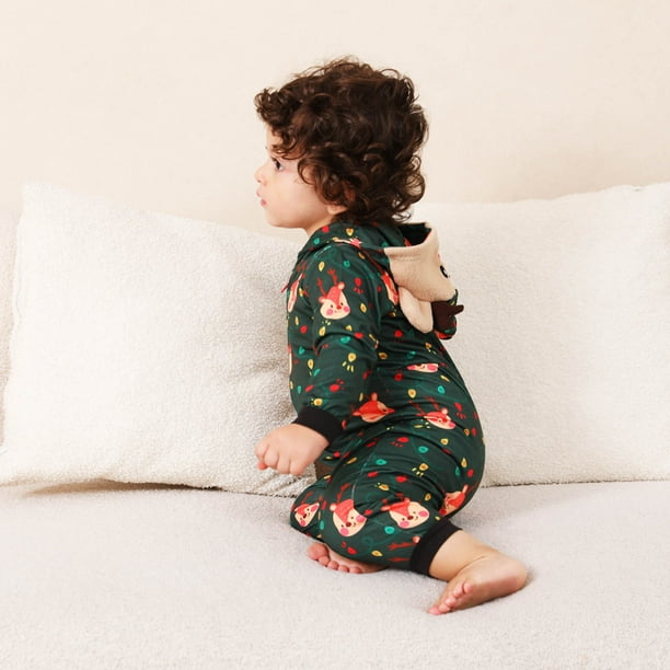 Pyjama de Noel KKSTN pour la Famille pour les Enfants en Bas Age Hommes et Femmes Mode Elan Mignon Imprime Ronce a Capuche Pyjama Body Familial