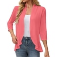 thumbnail image 3 of AHTJRT Women's Shrugs 2026 Summer 3/4 Sleeve Open Front Lightweight Cardigans Draped Ruffled Trim Kimono Cover Up Outerwear Watermelon Red M, 3 of 10