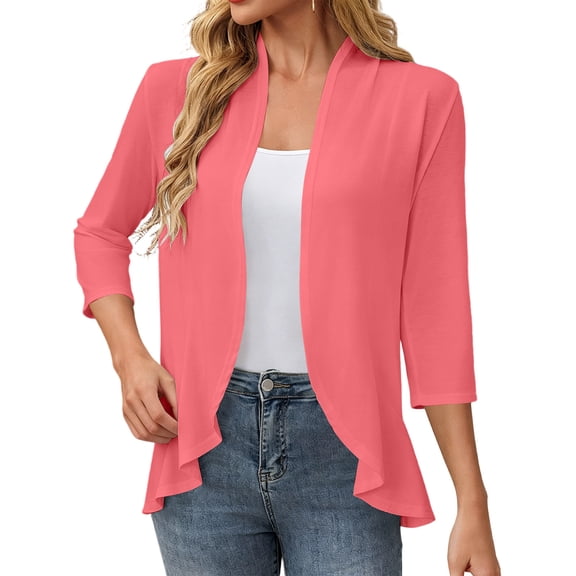 Stamzod Summer Cardigans for Women Lightweight 3/4 Sleeve Open Front Cardigan Dressy Casual Loose Fit Cover Up Watermelon Red XXL