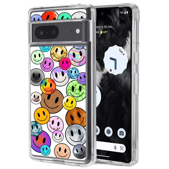 TalkingCase Slim Phone Case Compatible for Google Pixel 7, 6.3", Cute Smile Face Print, Light Weight, Flexible, Soft, USA