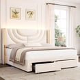 thumbnail image 1 of Homfa King Size LED Bed Frame with 2 Drawer Storage, Wingback Platform Bed with Velvet Upholstered Headboard, Off-White, 1 of 9