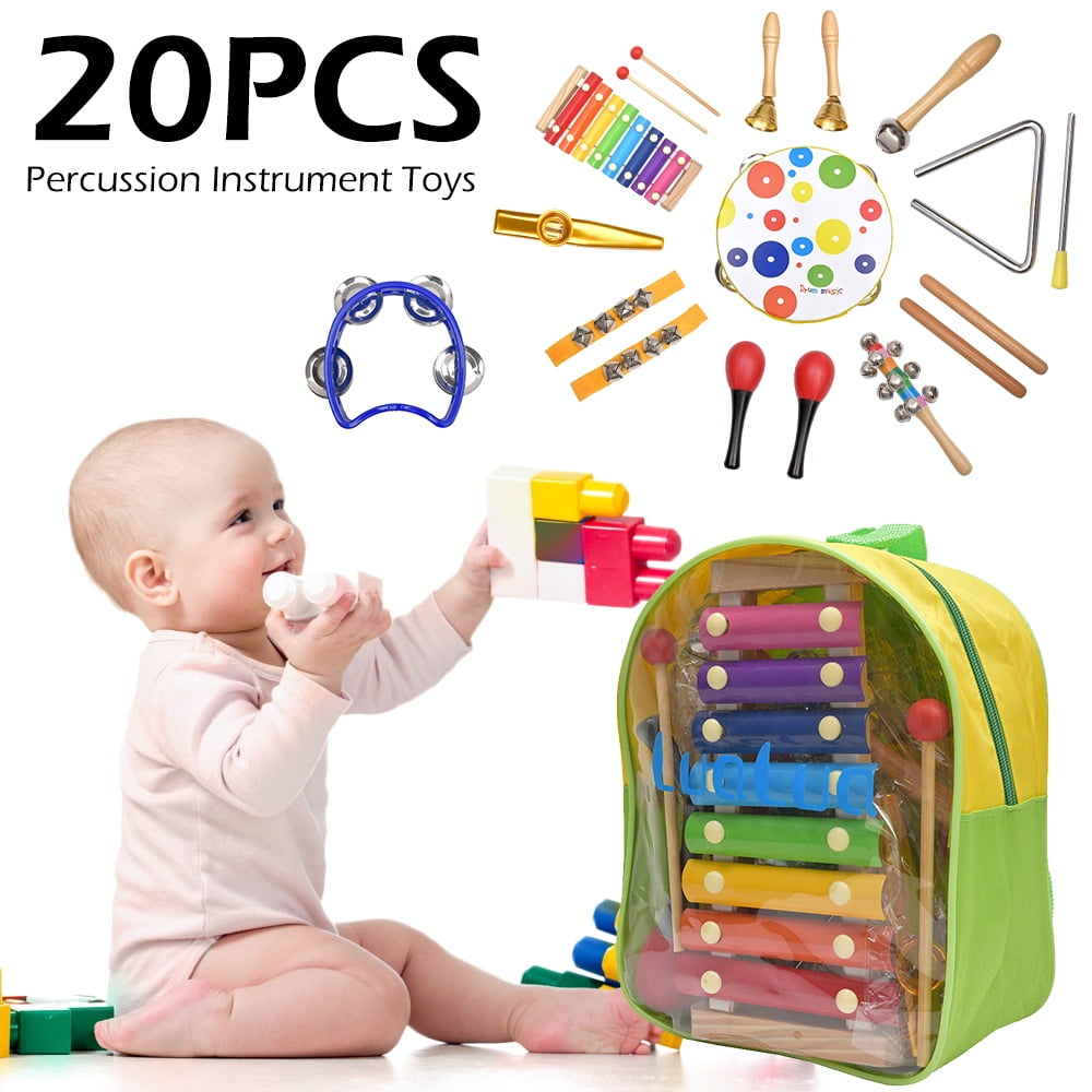 20PCs Wooden Kids Musical Instruments Set Toys Music Percussion Christmas Gift 