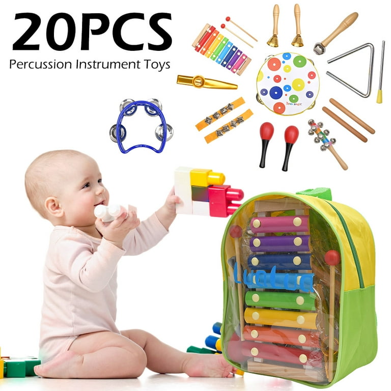 12 Types 18 Pcs Musical Instrument Set Toddler Band Toy for Kids Gifts with  Bag