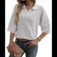 thumbnail image 2 of Suéter Tipo Jersey para y Otoño, de Color Liso, Informal, Holgado, de Punto, con Cuello en V y Mangas A Media Pierna XL, 2 of 7