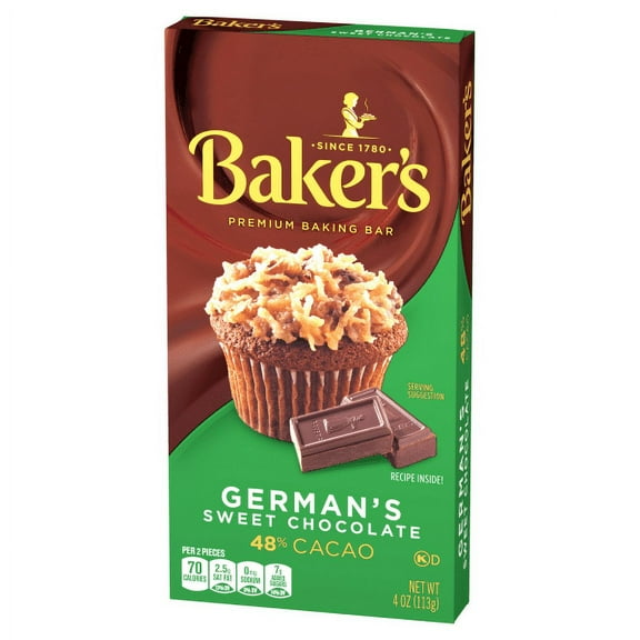 Pack of 2 Baker's German's Sweet Chocolate Premium Baking Bar with 48% Cacao, 4 oz Box