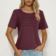 thumbnail image 7 of ZQUUVOU Women's Summer Short Sleeve Tops Casual Front Pleated Solid Color Round Neck Top/Shirt Burgundy, 7 of 7
