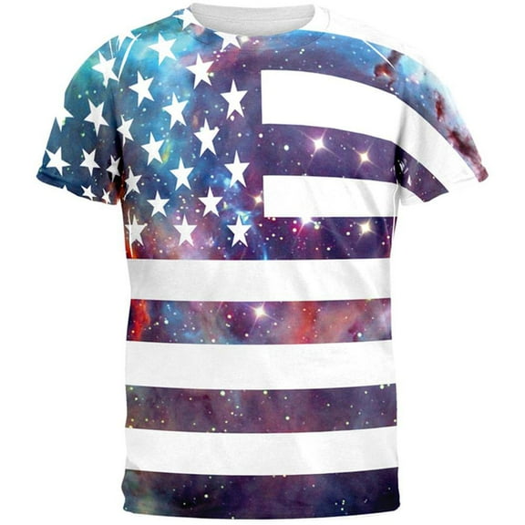 Galaxy American Flag All Over Adult T-Shirt - Large