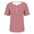 thumbnail image 3 of yunLCZ Basic T Shirts Women's Fashion Casual Solid Color Button Short Sleeve Top T Shirt Women's Short Sleeve Shirts Pink L, 3 of 4