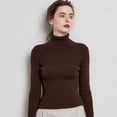 thumbnail image 1 of Suéter de mujer Otoño e Invierno Suéter de lana engrosado Cuello alto Jersey de barra de tiro Solapa corta Camisa de base de punto entallada, 1 of 5