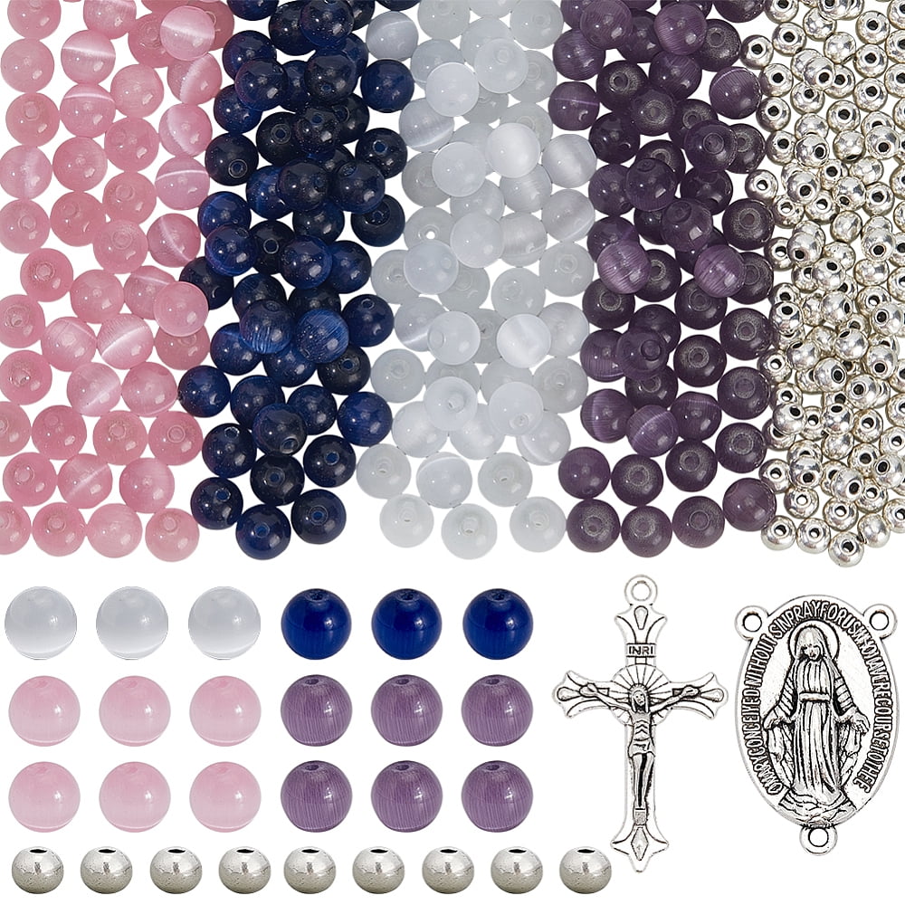 448Pcs Rosary Making Kits Rosary Charms Charm Easter Crucifix Crosses Pendants Chandelier Component Links 8Mm Cat Eye Beads