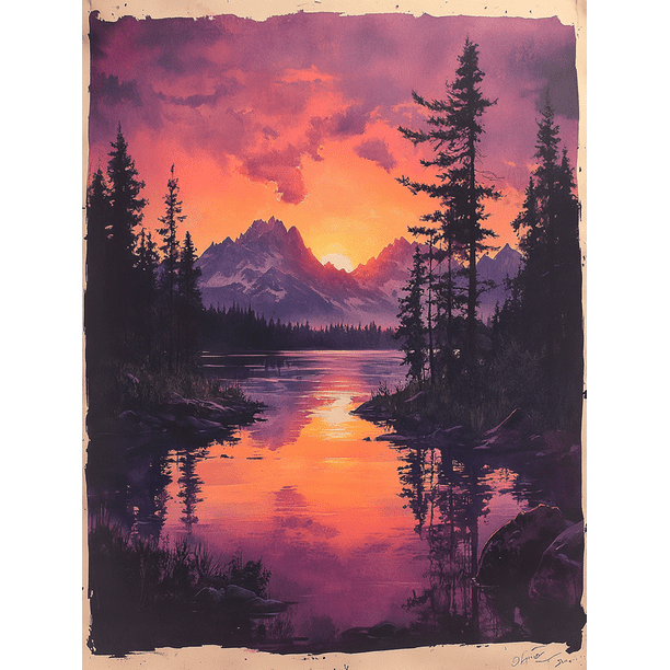 Qisvanset 12x16 Inch 2D Flat Framed Canvas Art, Psalm Purple Vintage Landscape Bible Verse Apartment Home Wall Art