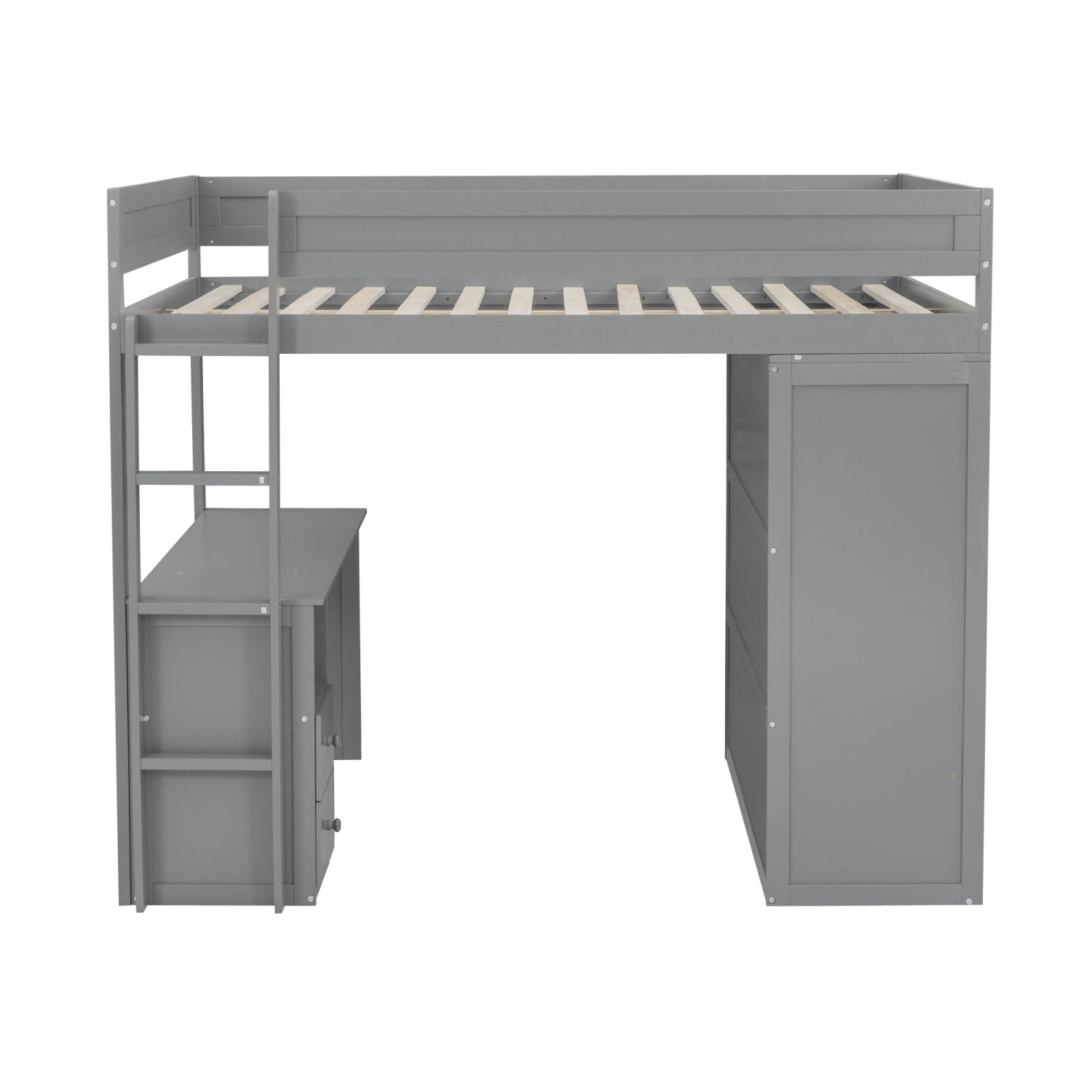 Asteroutdoor Wood Full Size Loft Bed with Wardrobes, 2-Drawer Desk, and Cabinet, Gray, 78.4 in L x 56 in W x 65 in H