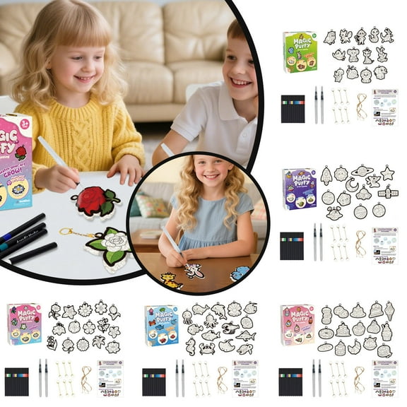 15 Pack DIY Foaming Texture Paint Art Kit for Kids, Squishy Sponge Stress Relief Toys Creative Craft Activity Set with Keychain, Magic Puffy Painting Fun for Boys & Girls (20ml)