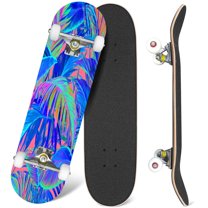 31'' Complete Skateboard 7 Layer Canadian Maple Double Kick Deck Skateboards messy palm leaves watercolor tropical hand Skate Board for Beginner Adult Gifts